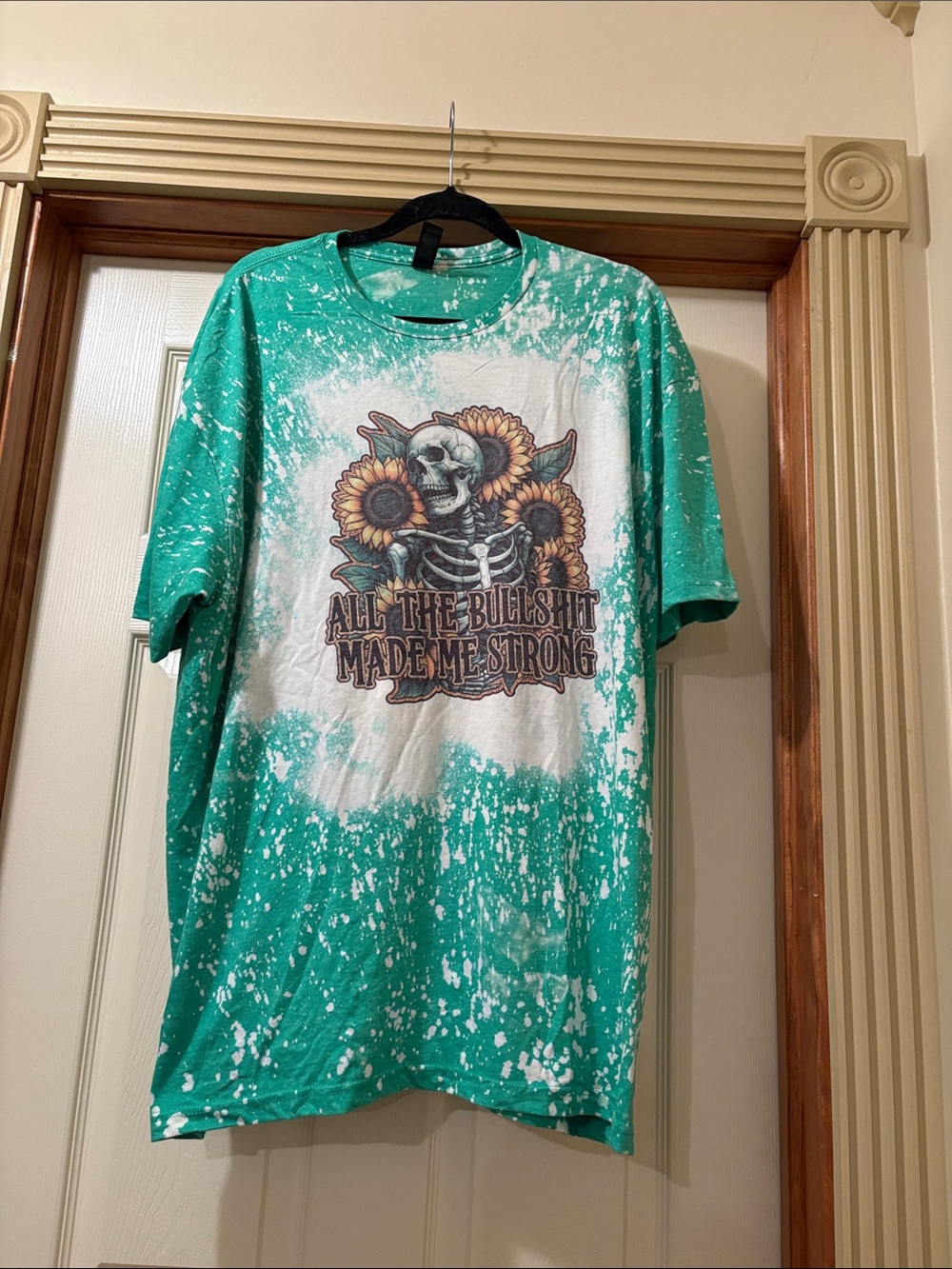 Gildan Green Bleached Graphic Tee with Sunflower Skull